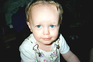 Sarah close up in dungarees